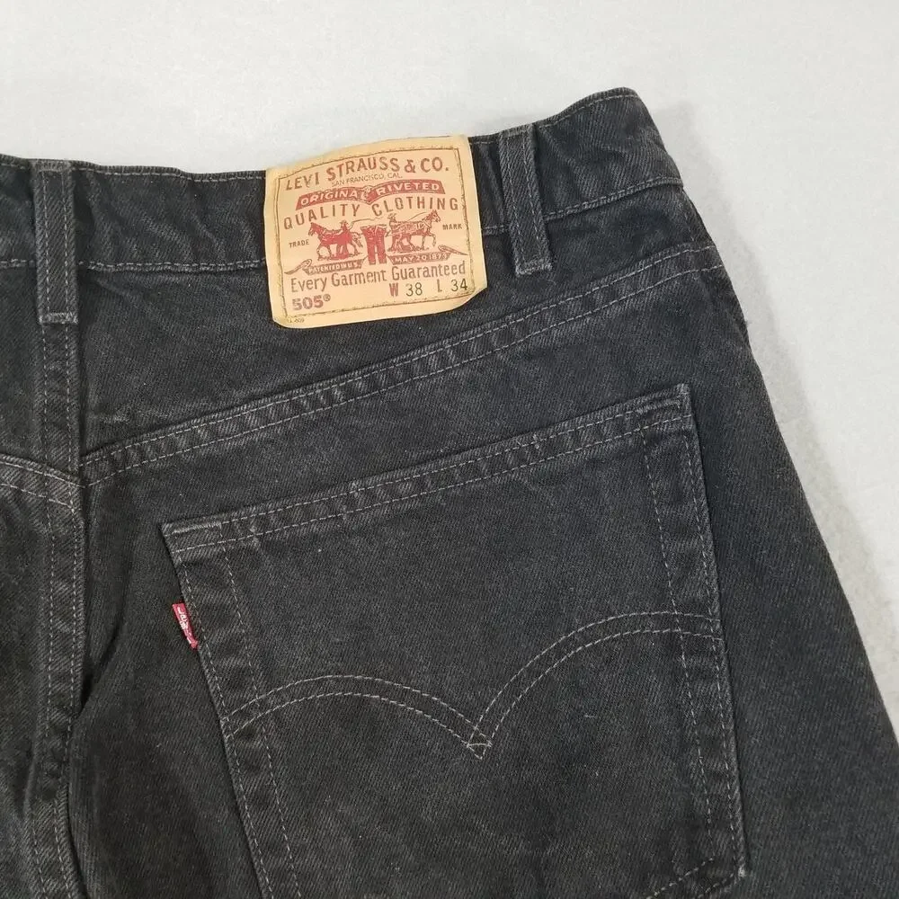 Levi's 505 jeans‎ men's 38x34 regular fit straight black denim pants vintage USA